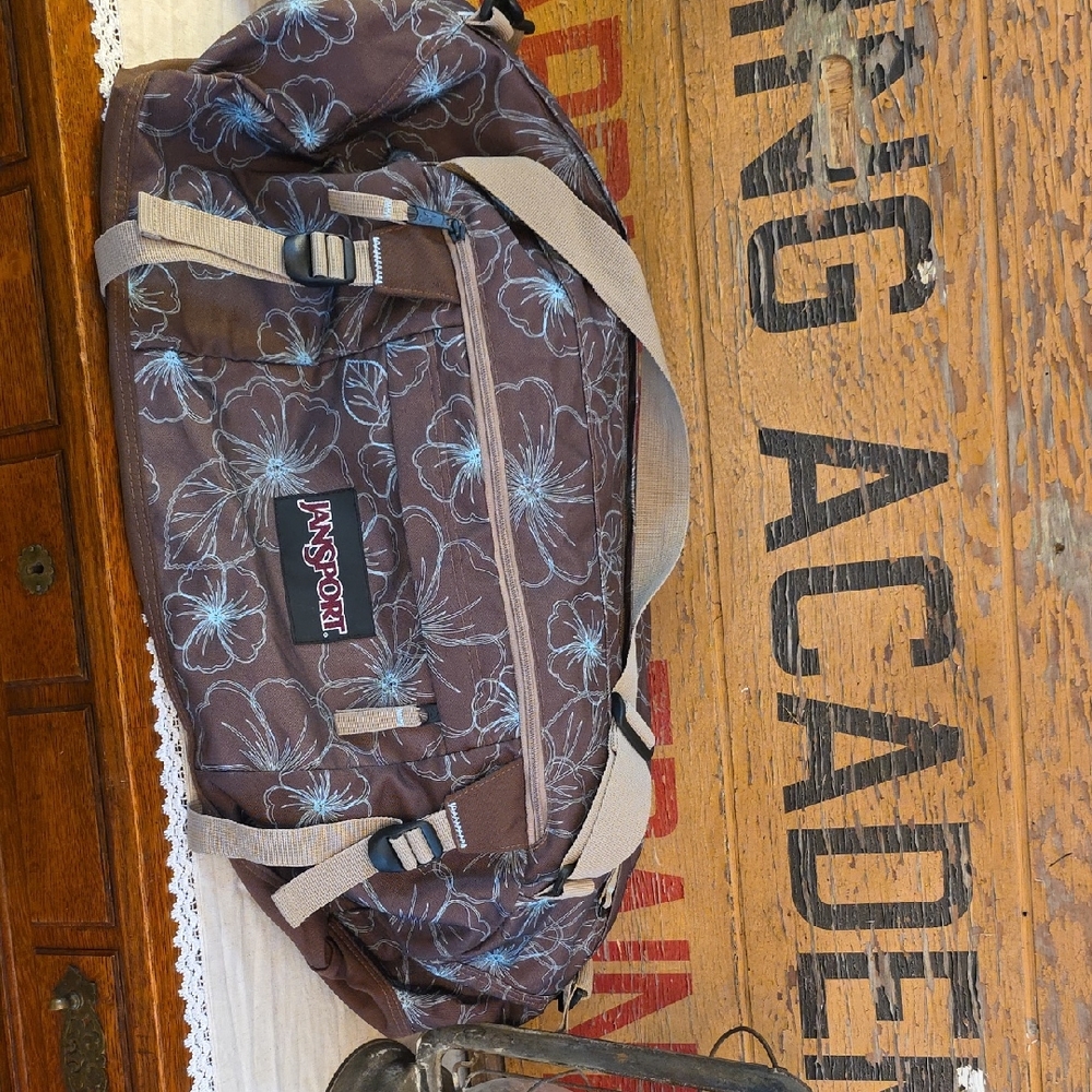 Jansport Floral Travel Bag in Brown and Blue - Picture 2 of 4